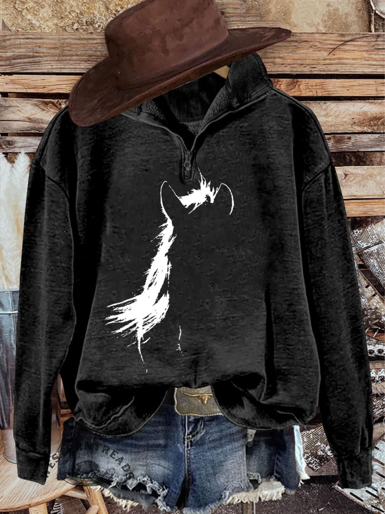 Western Horse Casual Long Sleeve Zip Sweatshirt
