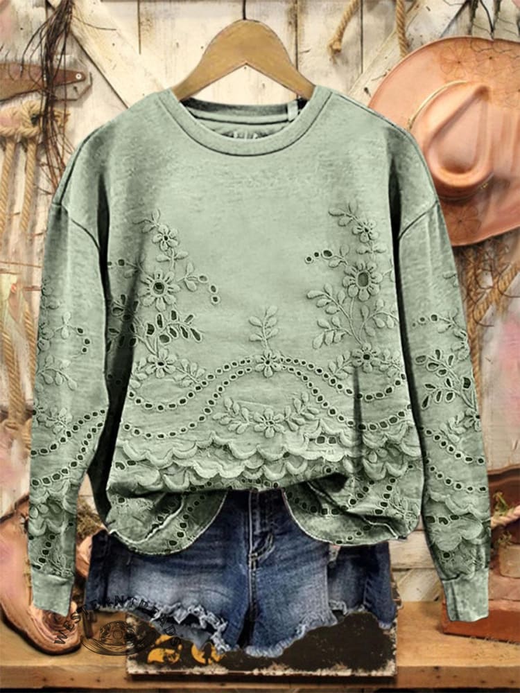 Limited time offer ✨Vintage Lovely Lace Floral Pattern Art Print Casual Sweatshirt