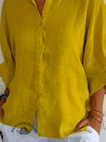 Women's Solid Color Cotton & Linen Casual Tie-back Shirt