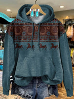 ?Limited Time Discount?Vintage Aztec Horse Art Print Casual Hoodie Sweatshirt
