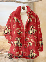 Women's Red Rodeo Casual Sherpa Coat Cardigan