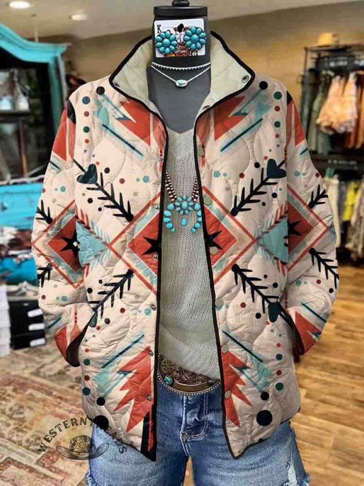 🔥❄️0.15kg Ultralight Quilted Jacket🔥Women's Aztec Print Casual Quilted Cardigan