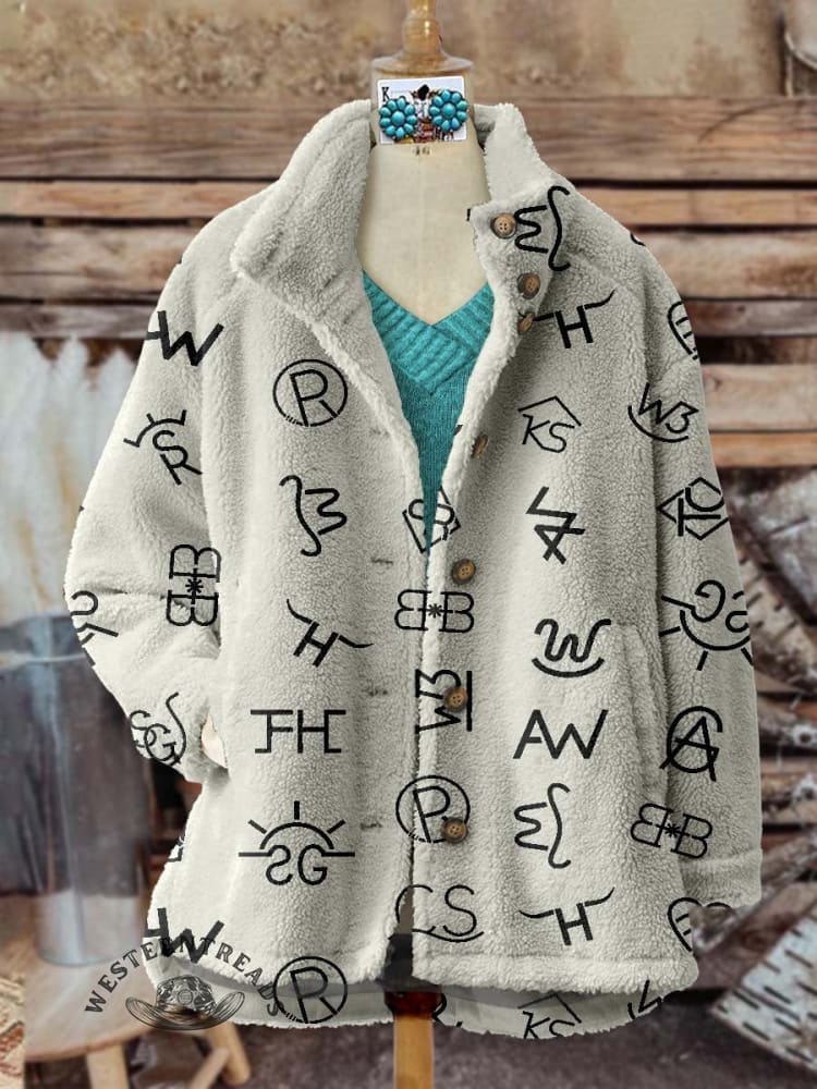 Western Cattle Brands Print Women's Casual Sherpa Coat Cardigan