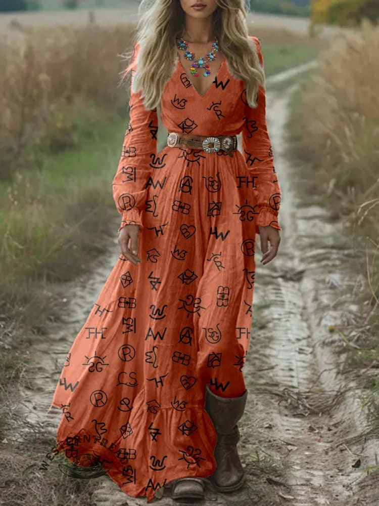 Women's Cattle Brands Print Pocket Cotton Dress