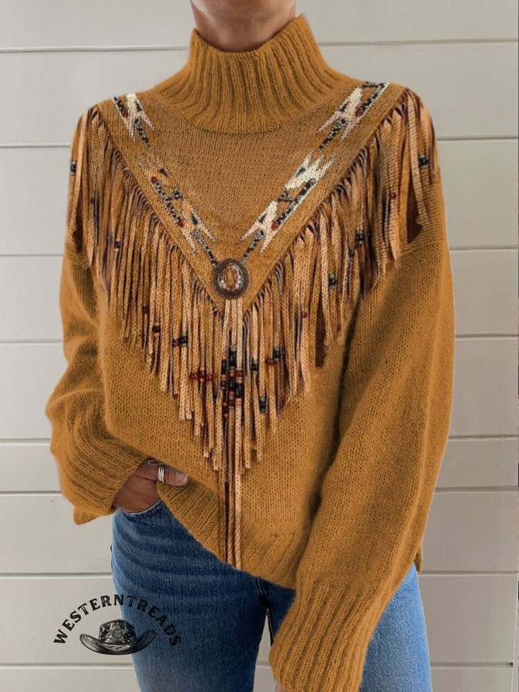 🔥Hot Sale🔥Yellow Ethnic Geometry Art Print Casual Sweatshirt