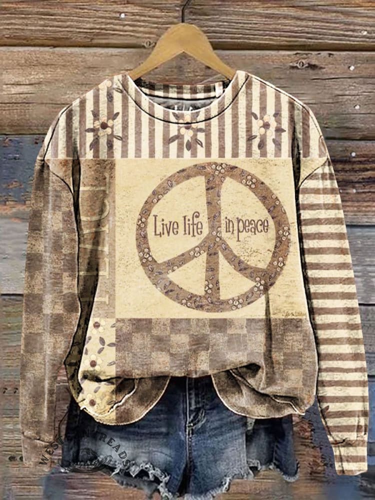 Vintage Love and Peace Art Print Casual Sweatshirt