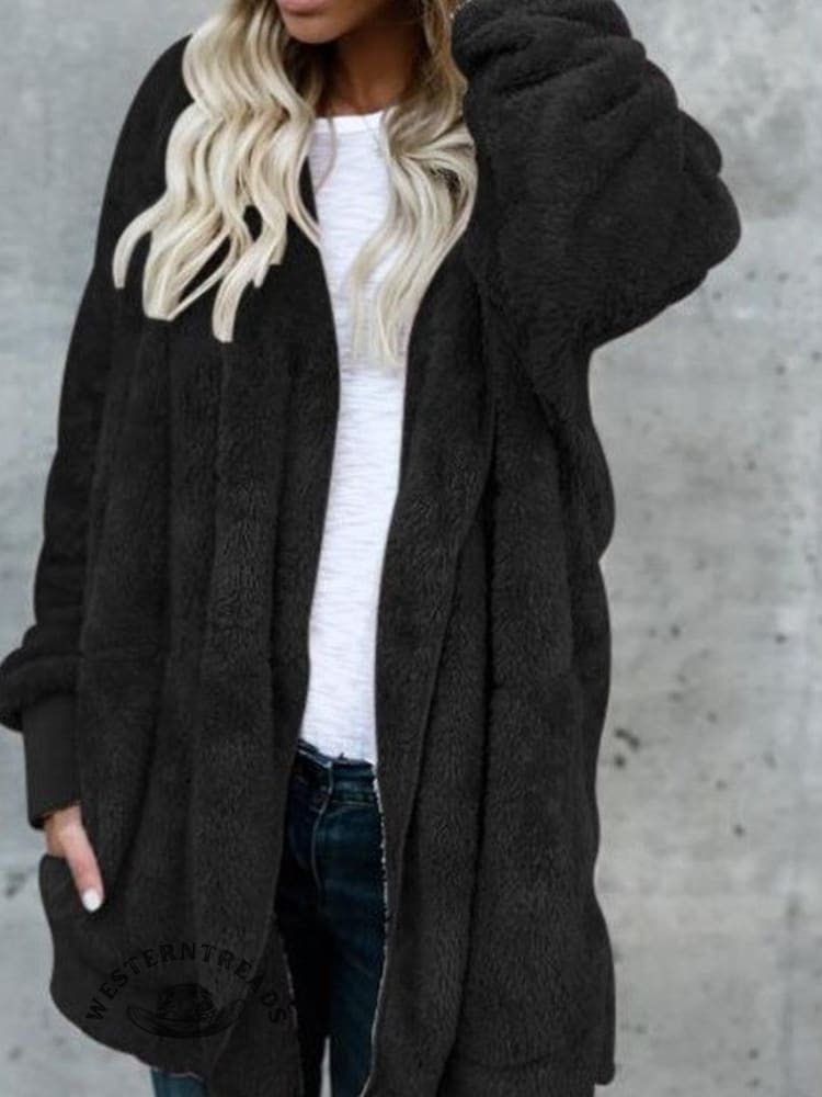 Autumn and Winter Solid Color Warm Top Medium Long Coat
