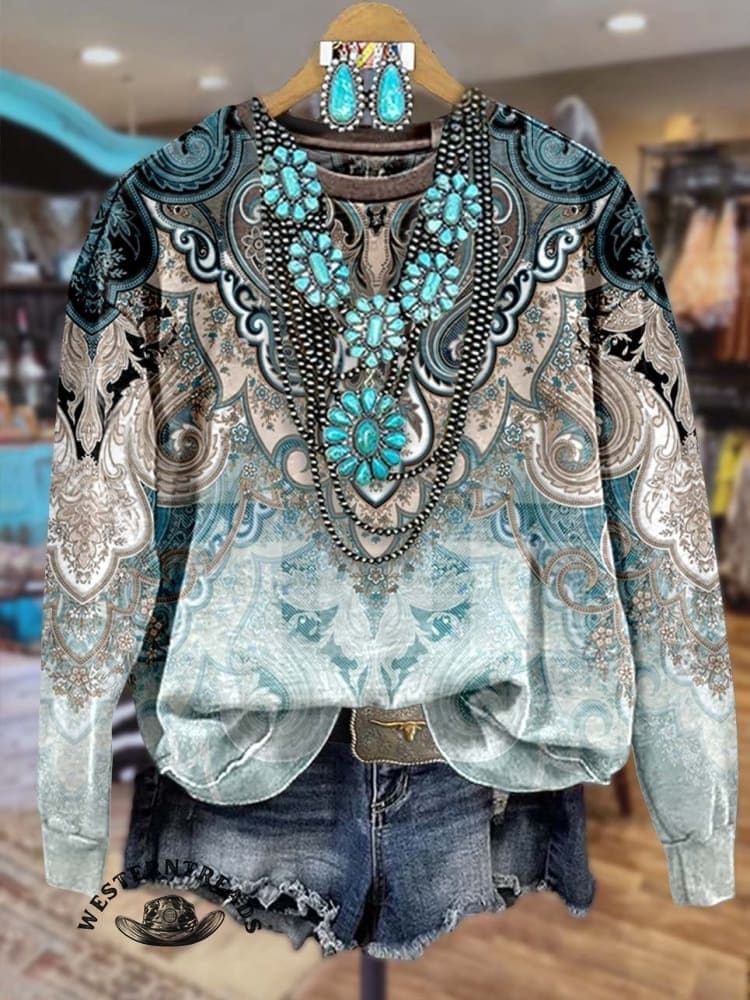 ?Hot Sale?Women's Paisley Print Casual Sweatshirt