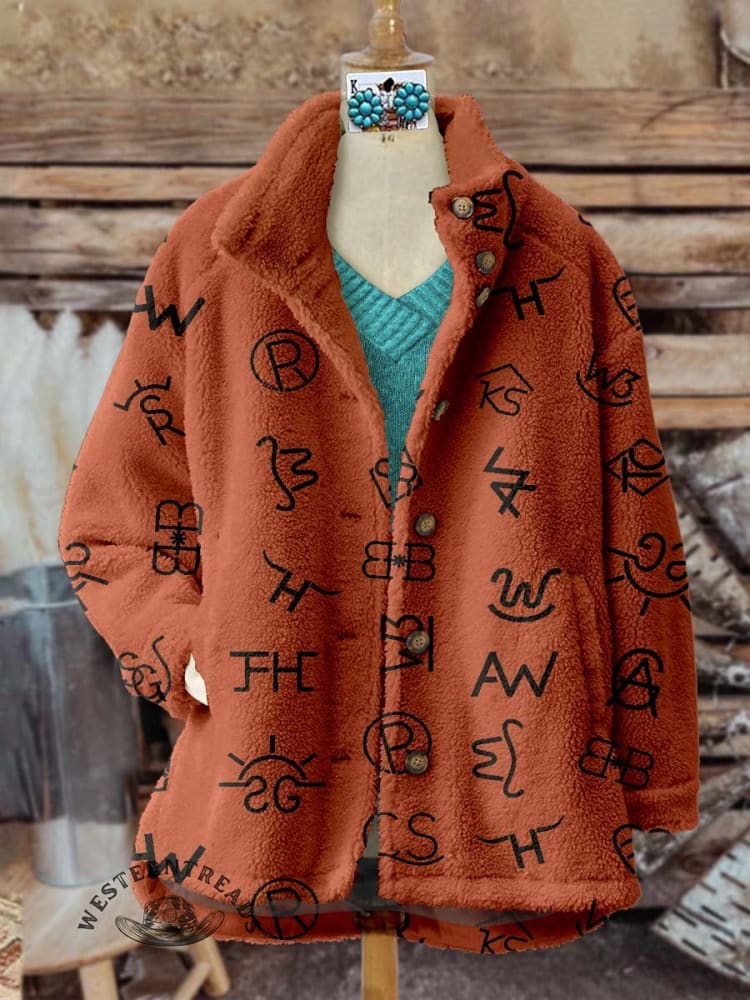 Western Cattle Brands Print Women's Casual Sherpa Coat Cardigan