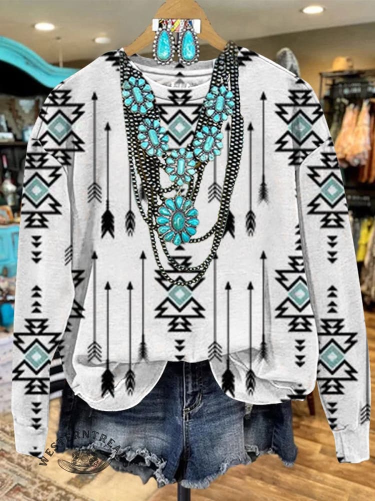 š„Hot Saleš„White Vintage Aztec Print Casual Sweatshirt