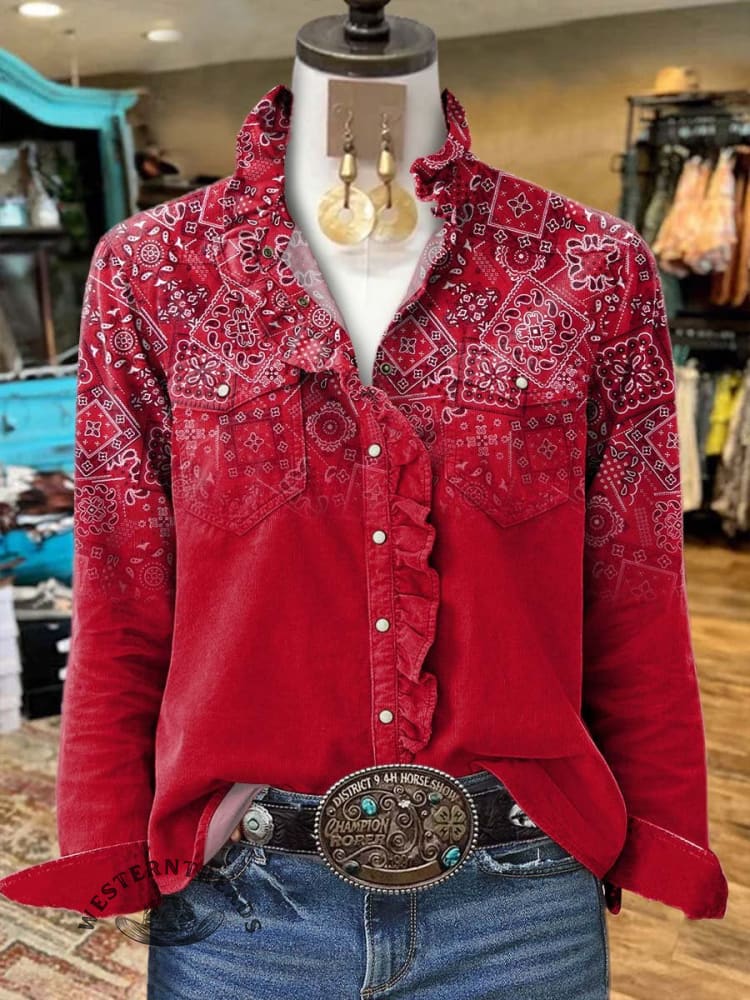 Women's Bohemia Print Casual Long Sleeve Comfortable Cotton Shirt