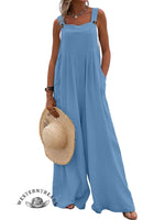 Women Casual Solid Color Pocket Jumpsuit