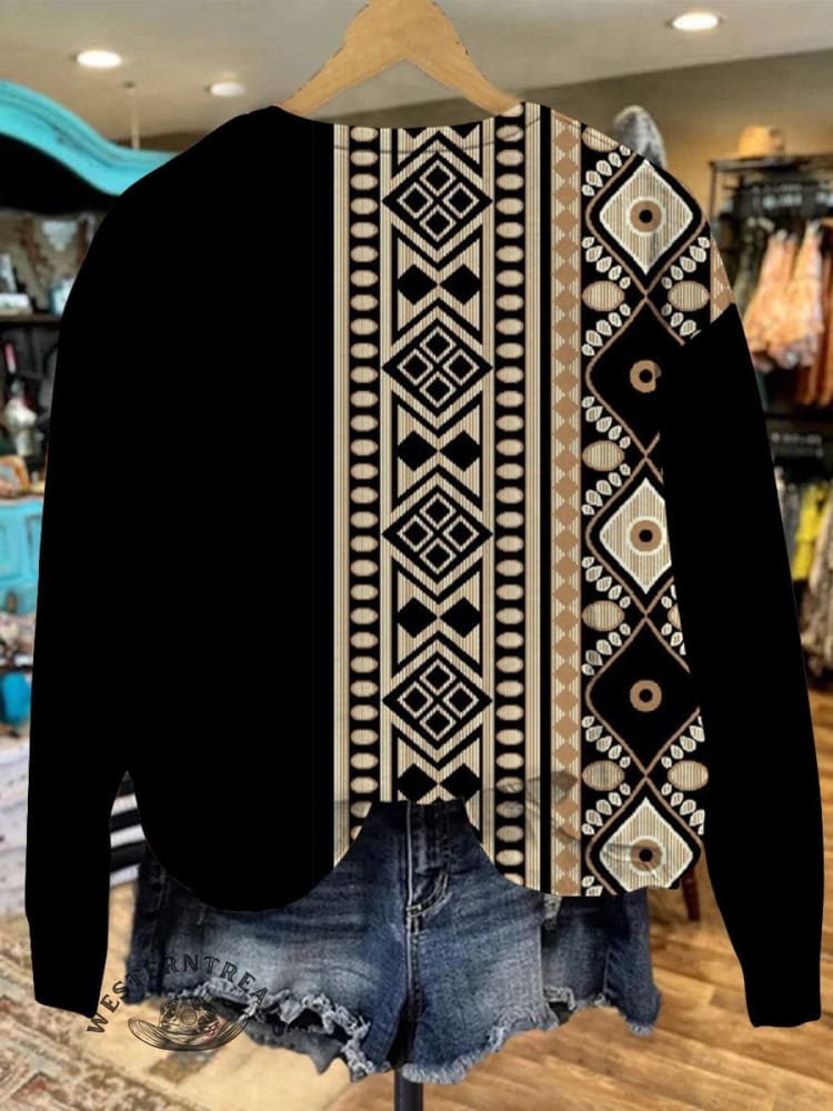 Black Vintage Aztec Casual Sweatshirt