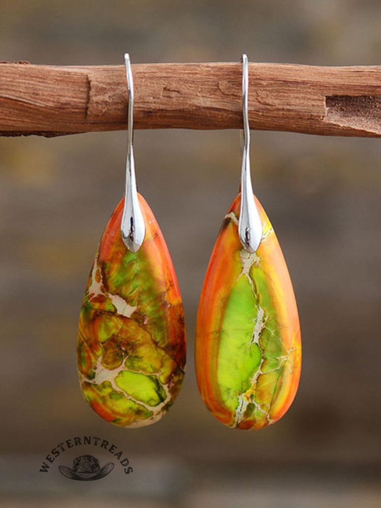 Women's Natural Teardrop Shape Emperor Stone Earrings