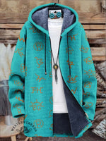 Western Cattle Brands Print Unisex Plush Thick Long-Sleeved Sweater Cardigan Coat