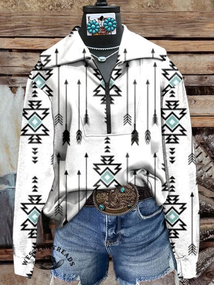š„Hot Saleš„White Vintage Aztec Print Casual Sweatshirt