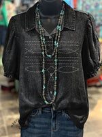 Women's Western Boots Pattern Print Casual Cotton Shirt