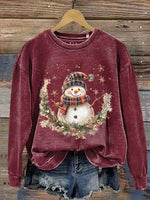 Retro Snowman Casual Cotton Sweatshirt