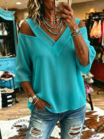 Women's Vintage Off-shoulder Patchwork Chiffon Casual Shirt