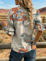 Women's Retro Art Puff Sleeve Casual Shirt