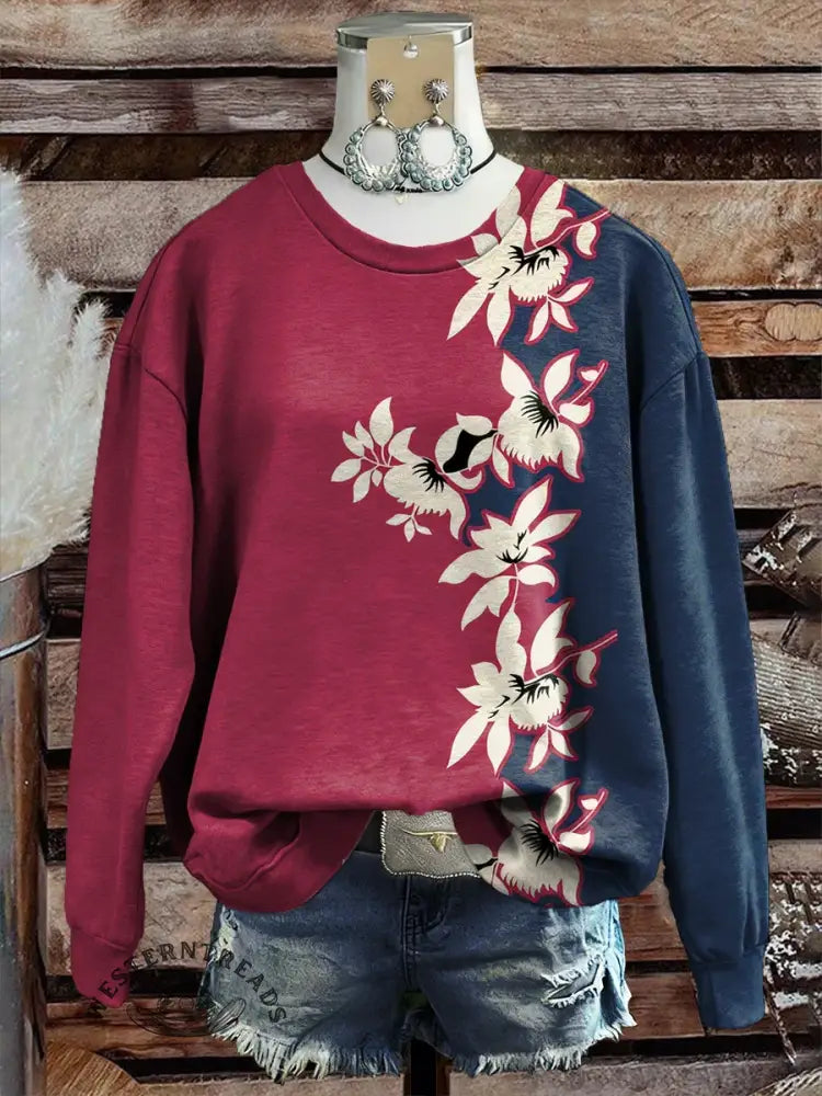 Floral Pattern Casual Cotton Sweatshirt