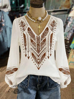 Women's Aztec Print Casual Cotton And Linen Shirt