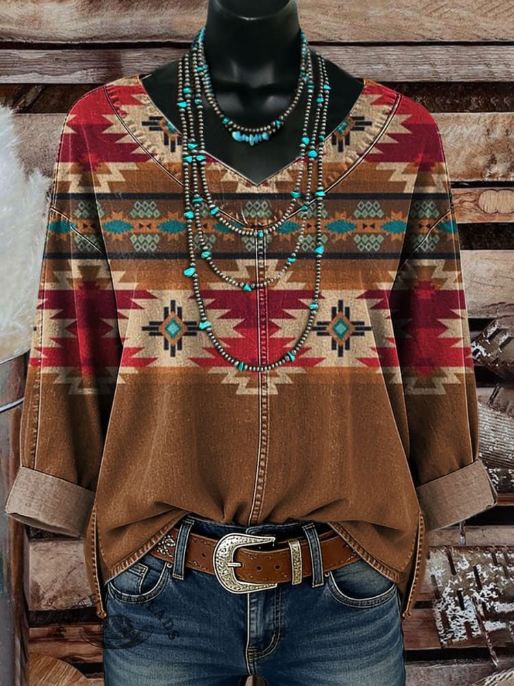 Vintage Aztec Casual Denim Top