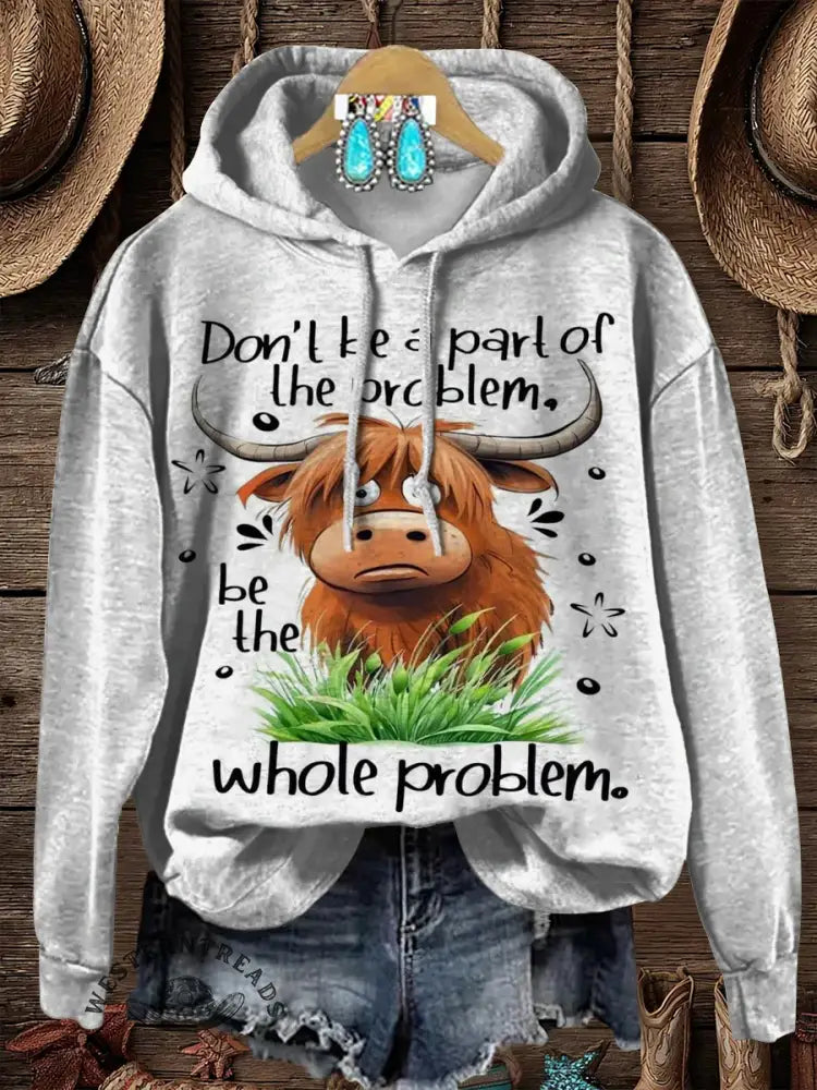 Funny Western Cow Art Print Cotton Casual Hoodie Sweatshirt