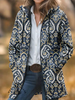 Vintage Print Unisex Plush Thick Long-sleeved Cardigan Coat