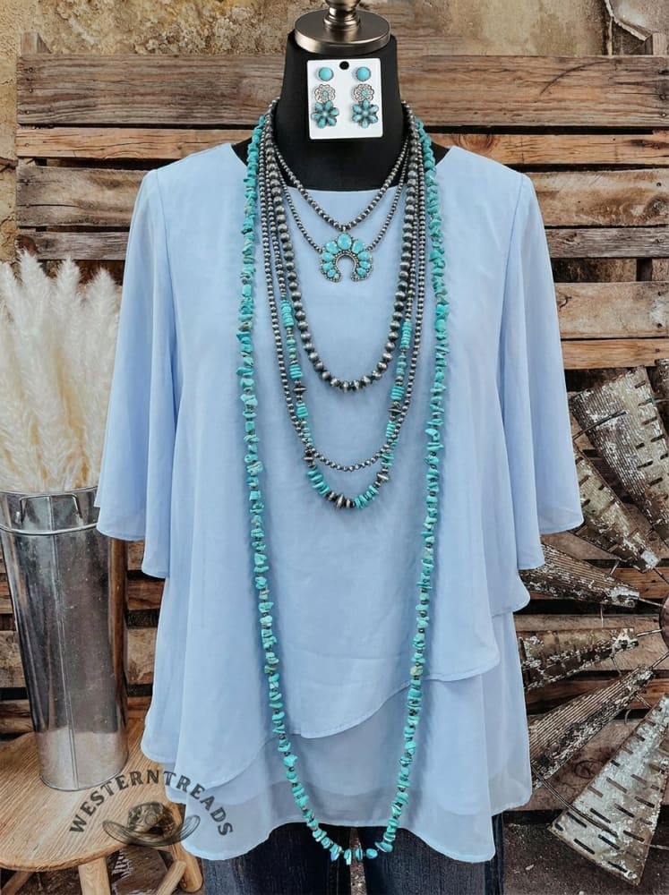 Retro Art Design Chiffon Layered Ruffle Shirt