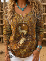 Vintage Western Art Print Casual Sweater