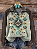 Vintage Aztec Art Print Casual Sweatshirt