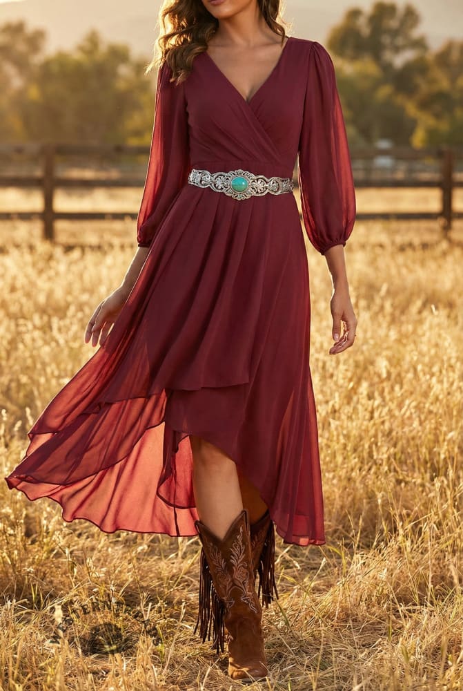 Women's V-neck Long-sleeved Dress