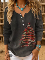 Retro Christmas Print Buttoned Cardigan Sweater