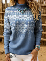 Women's Vintage Aztec Print Casual Turtleneck Sweater