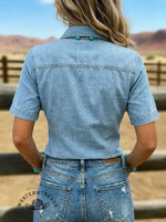 Slim-fit Denim Short Sleeve Button Shirt