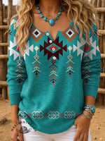 Aztec Art Print Buttoned Cardigan Sweater