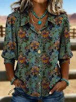 Vintage Floral Prints Casual Cotton Shirt