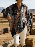 Vintage Abstract Pattern Casual Lapel Sweater