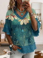 Vintage Art Patchwork Cotton And Linen Shirt