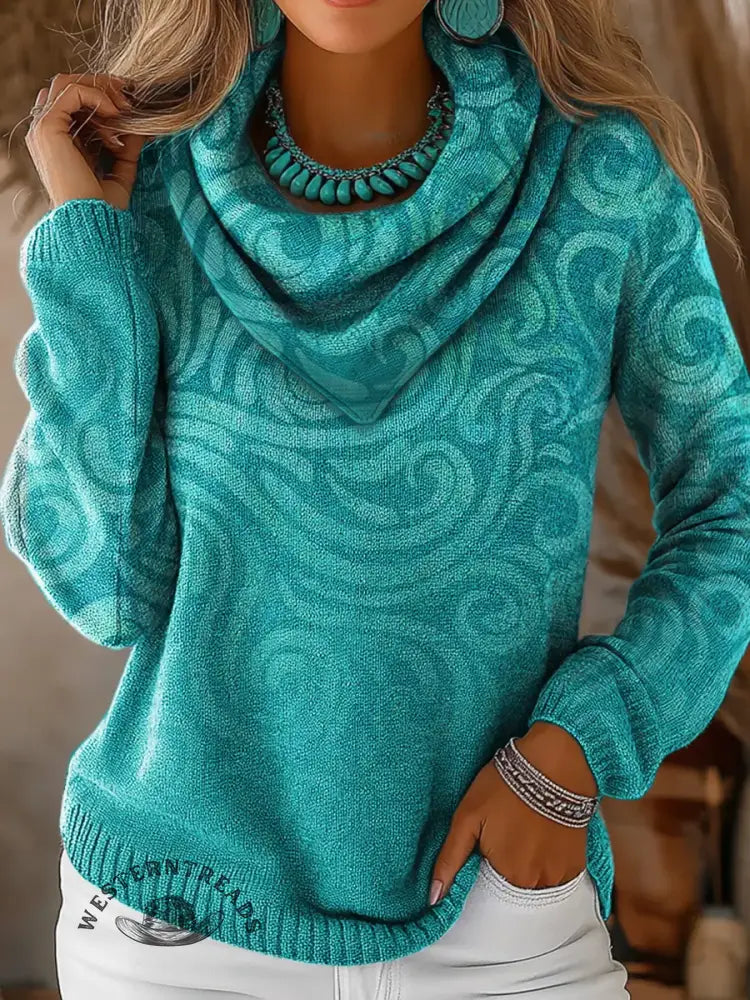 Women's Vintage Printed Casual Long Sleeve Sweater