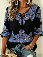 Women's Vintage Flowers Print Patchwork Casual Shirt