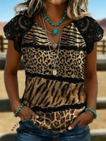 Women's Vintage Leopard Print Lace Patchwork Top