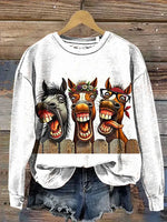 Funny Horse Art Print Casual Cotton Sweatshirt