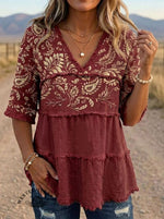 Paisley Floral Print Patchwork Cotton Linen Shirt