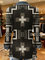 Aztec Print Patchwork Denim Sweater