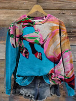 Retro Horse Art Casual Cotton Sweatshirt