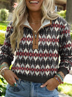 Aztec Print Casual Half-zip Cotton Sweatshirt