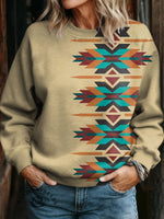 Vintage Aztec Art Print Casual Cotton Sweatshirt