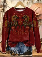Horse Floral Casual Cotton Sweatshirt